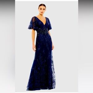Mac Duggal Navy Embellished Maxi Dress